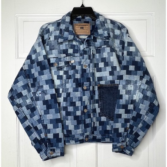 Dr. Collectors 2020 Jacquard Denim Patched Jacket Size XS Y2K - Picture 4 of 8